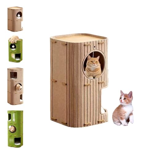 猫 キャットタワー スリム コンパクト 多段式猫用フェルトハウス 可愛い おしゃれ 多頭飼い 2/3段 猫タワー 低い ふわふわボール付き 頑丈 厚手耐久フェルト キャットハウス 据え置き 軽量移動式 隠れ家 組み立てが簡単 爪とぎ遊び場 省スペース 展望