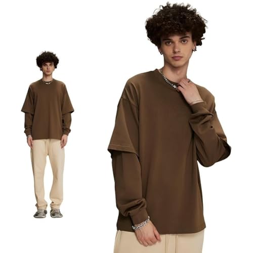 T-Shirt Faux Deux Pièces Homme Fini les Plis la Solution Style Ample Automne