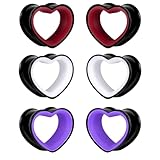 DOEARKO 6Pcs Heart Shape Ear Tunnels Plugs Stainless Steel Hollow Double Flared Ear Gauges Tunnels Stretcher Body Piercing Earring Jewelry for Women Men 8mm-19mm (3P-BH, 8mm(0G))