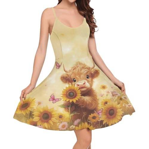 Image of Women's Spaghetti Strap Dress Summer Casual Swing Sundress Girls Beachwear Swing Mini Dress