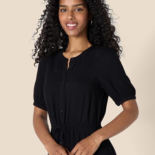 Amazon Essentials Women's Fit and Flare Half-Sleeve Waisted Midi A-Line Dress with Pockets, Black, X-Large by Amazon Essentials - Image 3