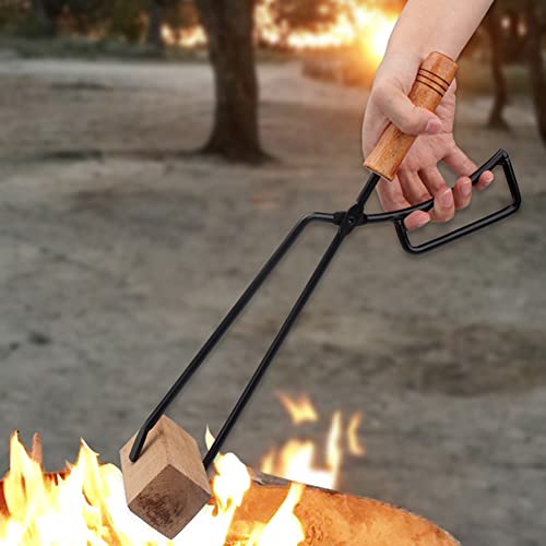 Mochalight Charcoal Fire Tongs With Wooden Handle Heavy-Duty Metal Outdoor/Indoor Gripping Grabber Tool For Wood-Burning Fire Pit Or Fireplace - Safely Moves Firewood Brown #TOP4