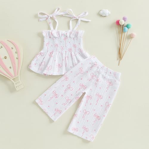 Little Kids Girl Summer Outfit Sleeveless Tied Flower Print Cami Tank Tops Elastic Pants Toddler 2Pcs Clothes Set4