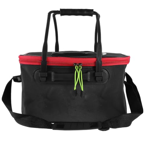 DECHOUS Fish Box Folding Fishing Bucket Portable Fishing Bag Eva Black with Oxygen Supply Hole, Net Lid, Easy Clean, Space-saving for Water and Live B
