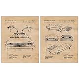 Vintage DeLorean Patent Poster Prints, Set of 2 (11x14) Unframed Photos, Wall Art Decor Gifts Under 20 for Home, Office, Studio, Garage, Man Cave, College Student, Teacher, Comic-Con & Movies Fan