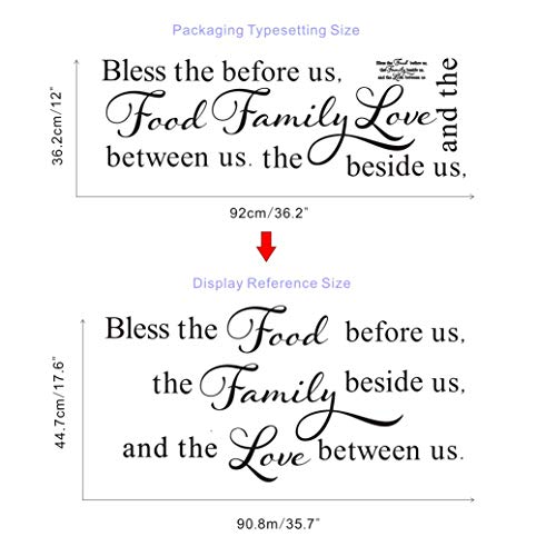 Bless This Food Before Us,The Family Beside Us, and The Love Between Us Wall Decal, Kitchen Dining Room Prayer Sticker, Family Love Positive Quote Thanksgiving Decal