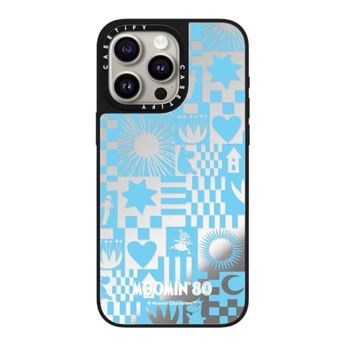 CASETiFY MagSafe �Ή��~���[ iPhone 15 Pro Max�P�[�X [���ː� / 1.5m����̗����������N���A / Moomin Co-Lab] - �V���o�[ (�u���b�N�o���p�[) - Moomin Puzzle Pattern Ca