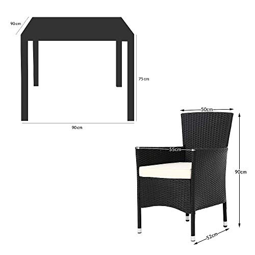 Deuba Poly Rattan Garden Dining Table Chairs Set Furniture WPC Tabletop