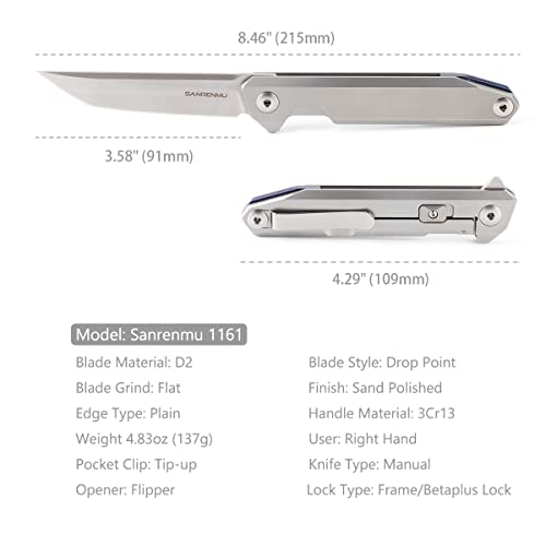 Sanrenmu 1161 Edc Pocket Folding Knife D2 Tanto Blade Survival Knife Frame Lock #TOP1