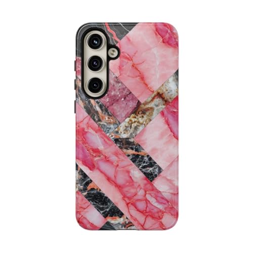 Coque Samsung S24 Plus marbre géométrique rose et noir brillante antichoc