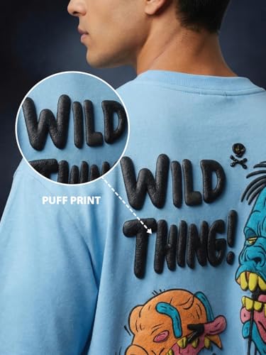 Image of Veirdo Oversized Baggy Fit Drop Shoulder Graphic Printed Design Half Sleeve T-Shirt for Men (Available Sizes: S to 2XL)