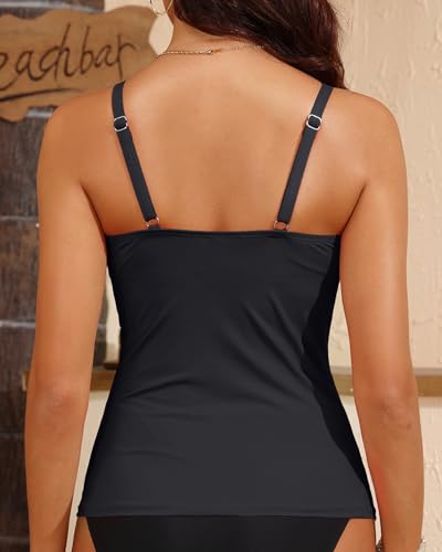Yonique Women's Tankini Top Swimwear Twist V Neck Swimsuits Tummy Control Bathing Suits Top Only2