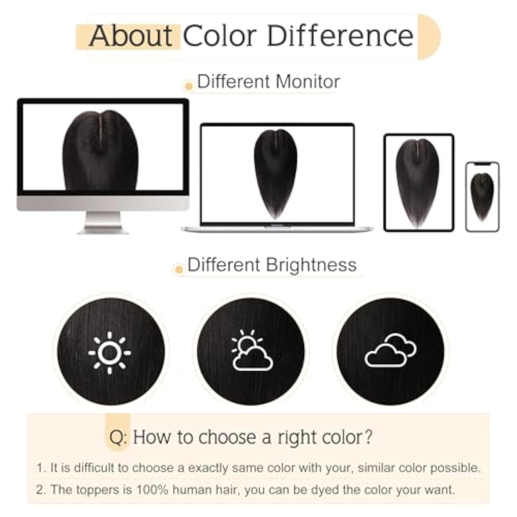 150% Density Human Hair Toppers for Women, No Bangs