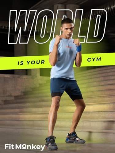Image of FitMonkey Sports Crew Neck Stretchable Dry Fit T Shirt | Regular Fit Textured T Shirt for Men |Sport T Shirt for Men | Quick Dry Technology with Moisture Control |Breathable & Lightweight