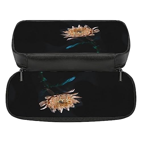 Fionel Peach-Flower-In-Dark Pu Leather Quad Pen Case Zipper Pencil Pouch Holder For Pens Case Office Storage Box Organizer Pen Bag(8×1.5×3.5 In) #TOP2