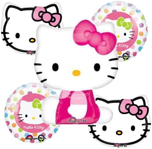 Hello Kitty Party Balloon Bouquet - Set Of 5 Balloons For A Birthday Banner Decoration Or Bouquets Centerpiece For A Unicorn Rainbow Hello Kitty Backdrop