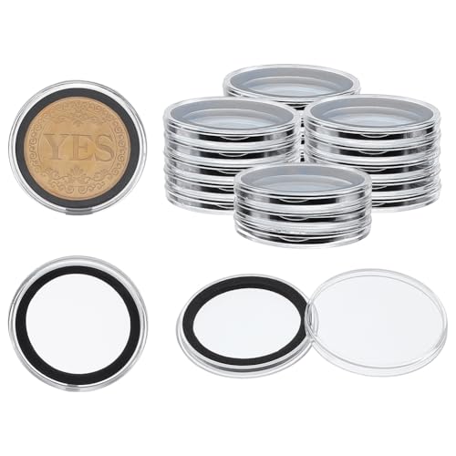 FINGERINSPIRE 20 cápsulas para monedas 1.5 pulg con anillo negro miniatura 1