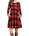 Produktbild CNFIO Damen T-Shirt Kleider Langarm Plaid Tunika Herbst Freizeitkleider Minikleid mit Taschen
