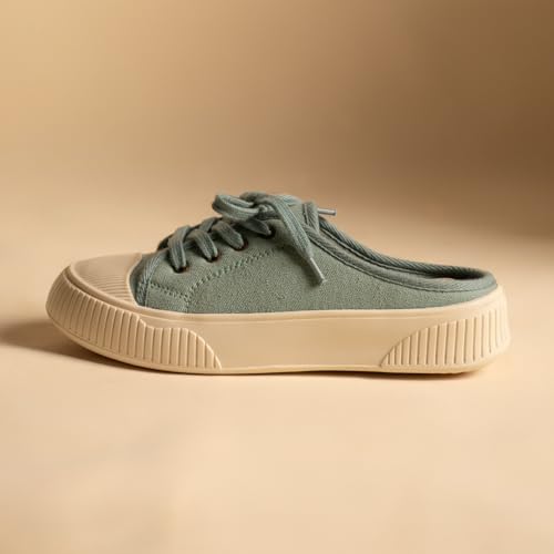 Image of Theater Women Elves Lace-Up Mule Sneakers | Canvas Upper with Cushioned Sole | Lightweight Comfort for Casual & Travel Styling
