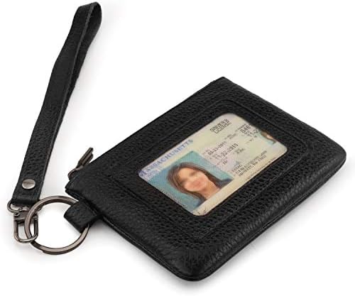 Otto Angelino Portafoglio ID in Vera Pelle con Cerniera e Cinturino da Polso – Unisex (Nero)