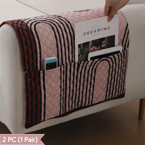 Image of HOKIPO 'LiefNest' Printed Holland Velvet Sofa Armrest Covers | 1 Pair | Modern Archscape Mauve Blush (NEW-IN-827-L-D10*2)