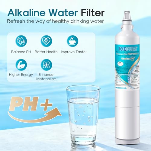 Image of ICEPURE Alkaline 5231JA2006A Refrigerator Water Filter Replacement for LG LT600P, kenmore 9990, KENMORECLEAR 46-9990, FML-2, 5231JA2006B, WF300, R-9990, WFC2001, LSC27931ST, Enhances PH, 3Pack