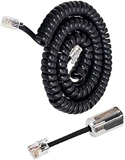 Telephone Handset Cord Detangler,Uvital 1 Pack Landline Handset Cord Cable 10Ft Uncoiled(1.2 Ft Coiled) and 1 Pack Anti-tangle Telephone Cord Untangler 360 Degree Rotating Swivel Cord(Black)