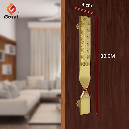 Image of GOSAI 12 Inch Twist Main Door Handle /Door Handles for Door /Glass Handle /Pull All The Doors of House|Office|Facotry|Hospital (Premium Gold Handle) Pack 1 pcs