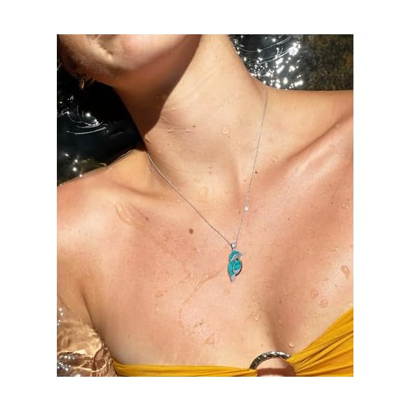 Turquoise with Amber Bird Pendant Necklace, Sterling Silver Genuine Boho Western Jewelry Gift for Birthday - Image 3
