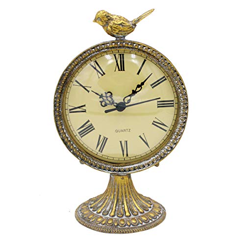 Funly Mee Vintage Pewter Table Clock With Cute Bird,Antique Gold #TOP12