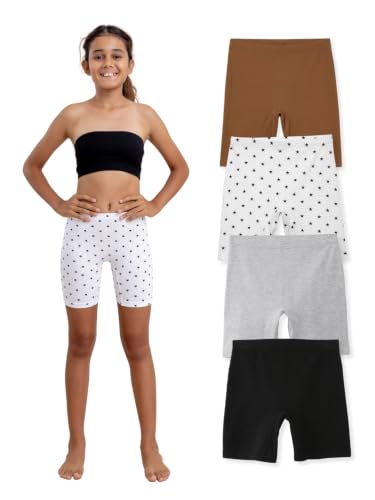 Image of mackly Girls Inner Shorts (Pack of 4) | 2-in-1 Seamless Panty Shorts with Gusset | Soft Breathable Base Layer for Dresses, Skirts