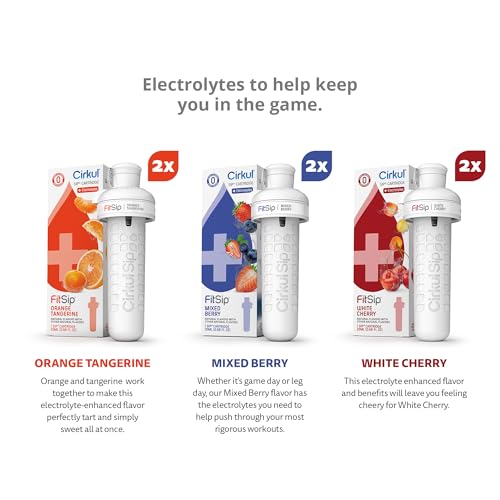Cirkul FitSip Electrolytes Flavor Water Variety Pack, Makes 36 Drinks, No Sugar, Zero Calorie Drink Mix, (2 Mixed Berry, 2 White Cherry, 2 Orange Tangerine)