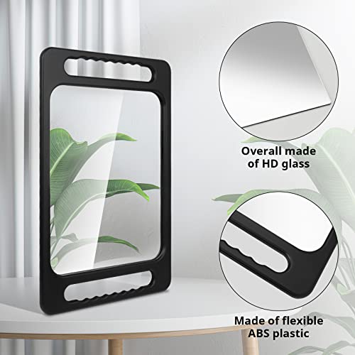 Mineloff Drop-Proof Hand Mirror With Double Handle, Large Rectangular Hand Held Mirror -(16"X10") Largehand Mirrors With Handle For Salons And Beauty Salons, Light Salon Hair Mirror(Black) #TOP2