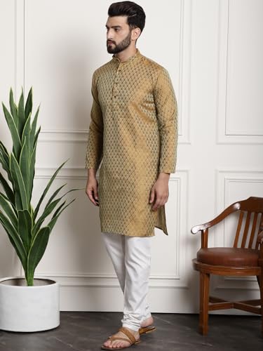 Image of SOJANYA (Since 1958 Men's Jacquard Silk Kurta and Pyjama with Nehru Jacket