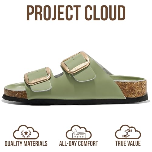 Image of Project Cloud 100% Genuine Leather Footbed Sandals for Women 2026 Comfortable Beach Essentials Womens Sandals Memory Foam Vacation Essentials Slides for Women Footwear (Santorini)