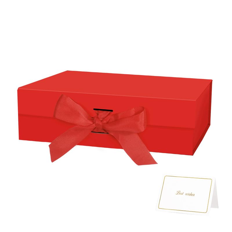 Large Gift Box with Lids for Presents 10.5x7.5x3.1 In Gift Box with Ribbon,Card and Magnetic Lid for Valentine's Day, Mother's Day, Birthdays, Wedding Red