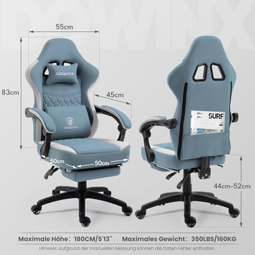 Dowinx Gaming Stuhl Stoff mit Taschenfederkissen, Höhenverstellbare Kopfstütze, Gaming Sessel mit...