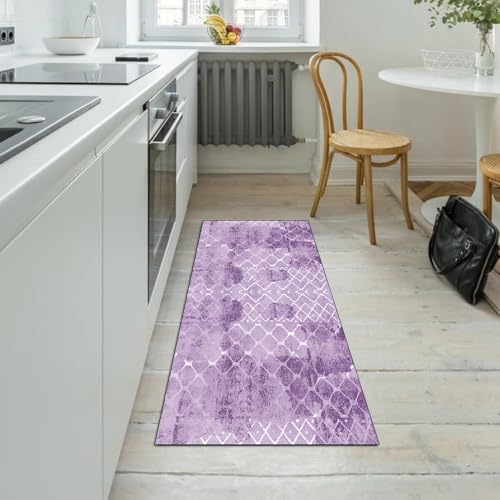 Alfombra larga lila 60x220 cm vintage lavable por metros para pasillo casa 5