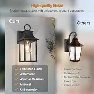 ALVIME Outdoor Wall Lights Fixture, Waterproof&All-Weather Wall Sconce, Exterior Wall Lanterns, Porch Outside Lights for Entryway, House Front Door Patio Garage, Textured Black&Toughened Clear Glass ALVIME Outdoor Wall Lights Fixture WaterproofAll Weather Wall Sconce Exterior Wall Lanterns Porch Outside Lights for Entryway House Front Door Patio Garage Textured BlackToughened Clear Glass