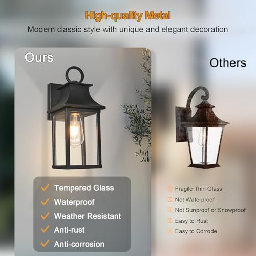 ALVIME-Outdoor-Wall-Lights-Fixture-WaterproofAll-Weather-Wall-Sconce-Exterior-Wall-Lanterns-Porch-Outside-Lights-for-Entryway-House-Front-Door-Patio-Garage-Textured-BlackToughened-Clear-Glass ALVIME Outdoor Wall Lights Fixture WaterproofAll Weather Wall Sconce Exterior Wall Lanterns Porch Outside Lights for Entryway House Front Door Patio Garage Textured BlackToughened Clear Glass