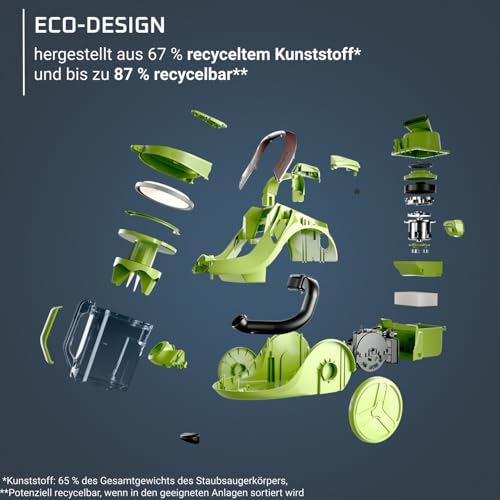 Rowenta Green Force Cyclonic Max Bodenstaubsauger ohne Beutel, 900 Watt Motor, 73 Dezibel, 2,5 Liter Fassungsvermögen, 9 m Reinigungsradius, Öko-Design, Schwarz-Grün, RO7B12