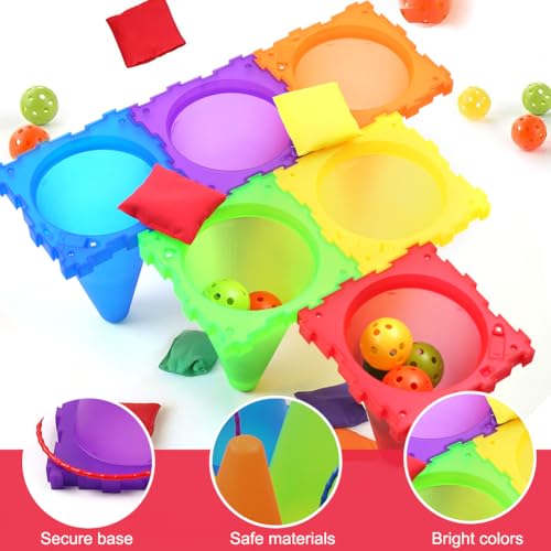 3-in-1 Carnival Games Set for Kids : Ring Toss Game with Cornhole Bean Bags, Connectable Cones, Rings and Balls - Children’s Indoor/Outdoor Activities Toys for Yard, Lawn, Toddler Birthday Party