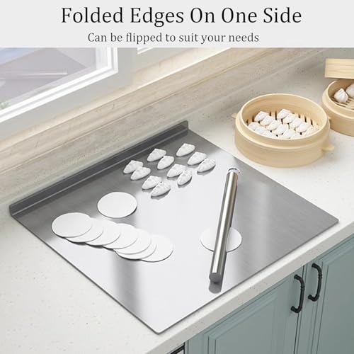 Tabla de Cortar de Acero Inoxidable con Labio para Cocina, Vegetales, Frutas, Carne, Pan, Forma L miniatura 6