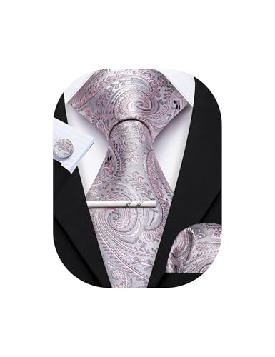 Image of YOHOWA Mens Ties Set Wedding Paisley Neckties with Handkerchief Cufflinks Formal Business