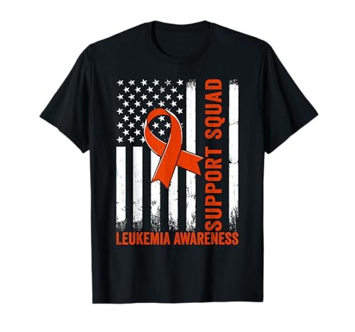 Groovy Motivational Support Squad US Flag Leucemia Concientización Camiseta