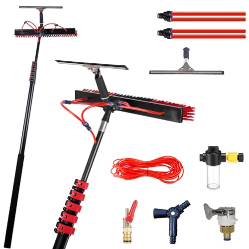 Kit nettoyage vitres et panneaux solaires avec perche télescopique à eau et brosse rotative