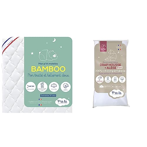 Matelas Bébé Bamboo P'TIT LIT 60x120 cm avec protège-matelas imperméable 2 en 1
