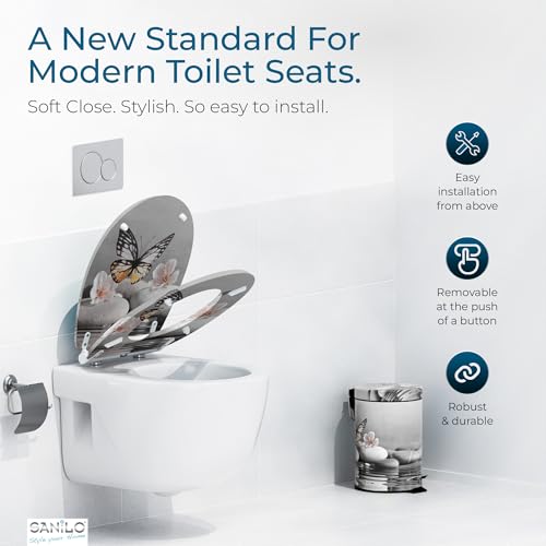 Image of Sanilo Wooden Toilet Seat with Quick Release & Soft Close [ROUND] - Decorative & Slow Close Molded Wood Seat - With One Click for Easy Installation & Cleaning - With Adjustable Fit (Vanesa)