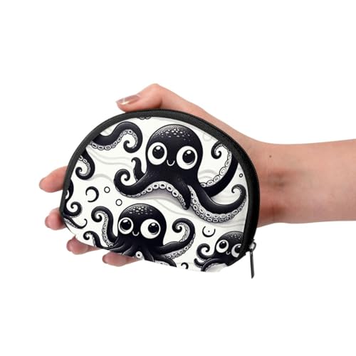 Portable Coin Purse Cute-Black-Cartoon-Inkfish Mini Zippered Money Pouch Card Holder3