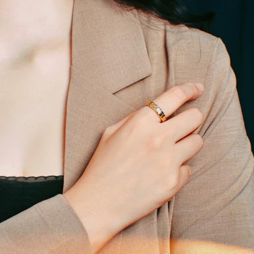 Tulip Flowers Wedding Promise Band Dome Ring for Women Men,14k Gold Plated Titanium and Stainless Steel Comfort Fit Band Ring3